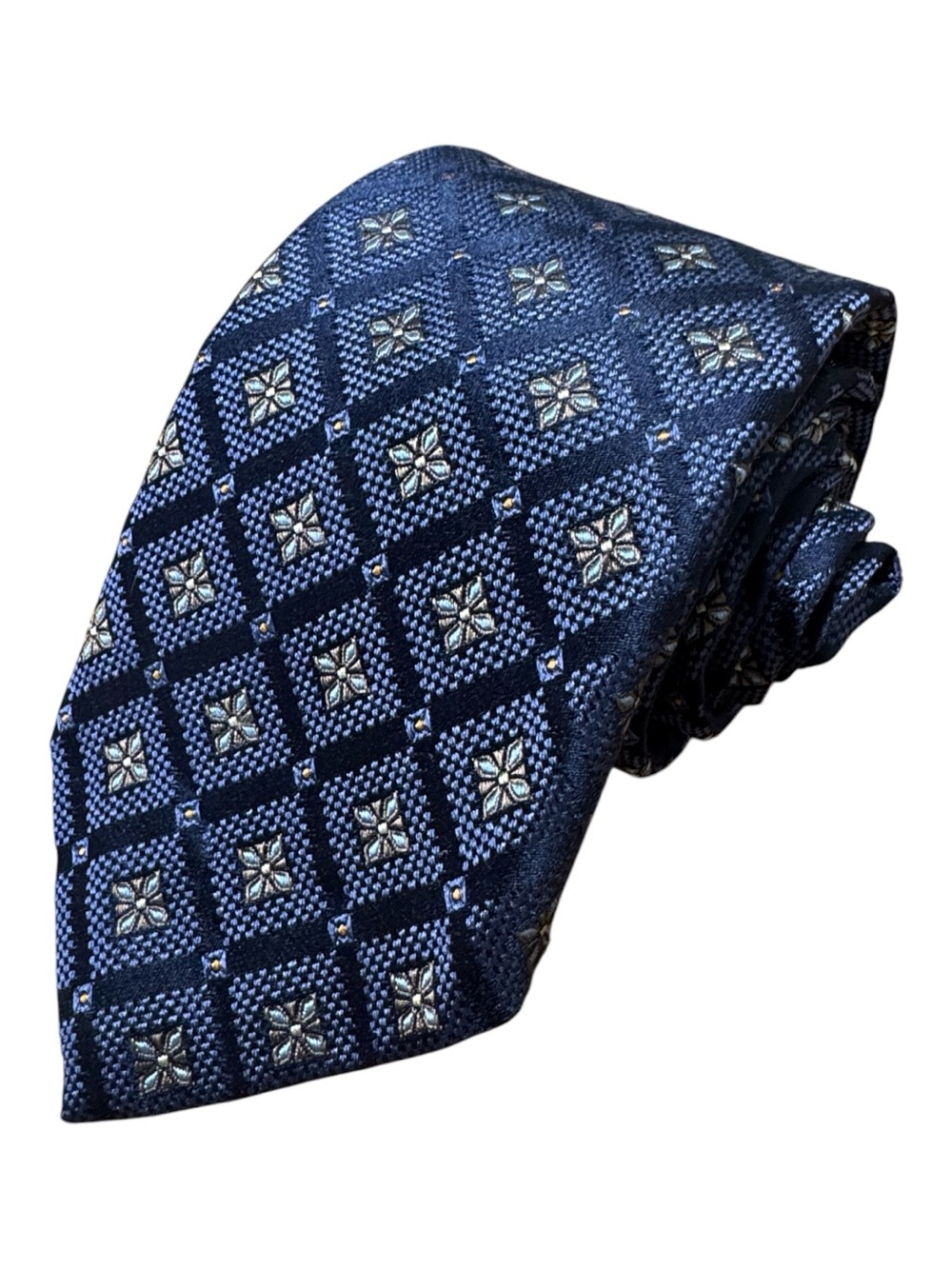 Robert Talbott mens blue geometric best of class 100% silk tie EUC